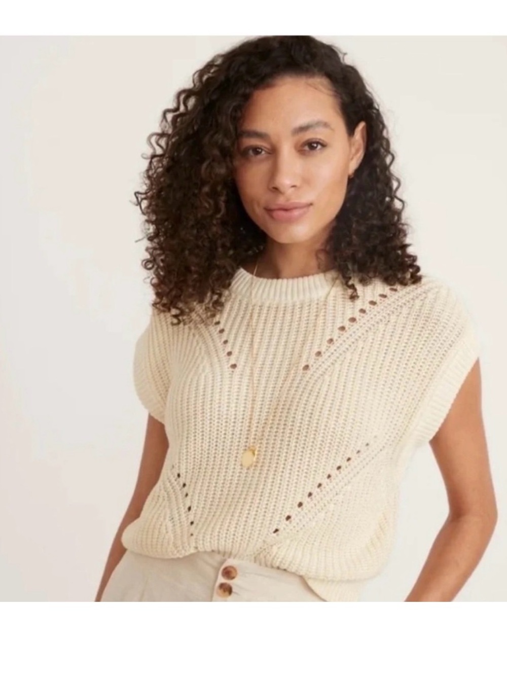 Marine Layer Devon Sweater Vest Chunky Cotton Knit Breathable Cream Medium R83 - Picture 8 of 8
